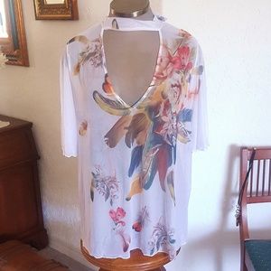 SEXY * WHITE MESH CHOKER * FLUTTER SLEEVE TOP * 3X